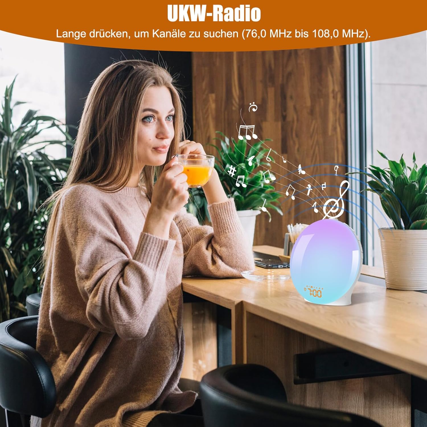 Light Alarm Clock | Sunrise Simulation & Nature Sounds | USB Powered | Adjustable Color Modes