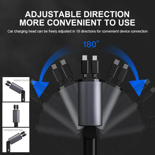 Versatile 4-in-1 Smart Car Charger with Dual Cords
