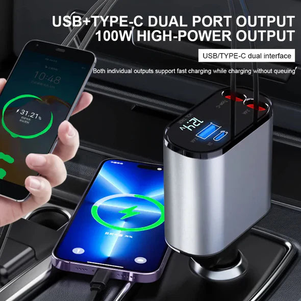 Versatile 4-in-1 Smart Car Charger with Dual Cords