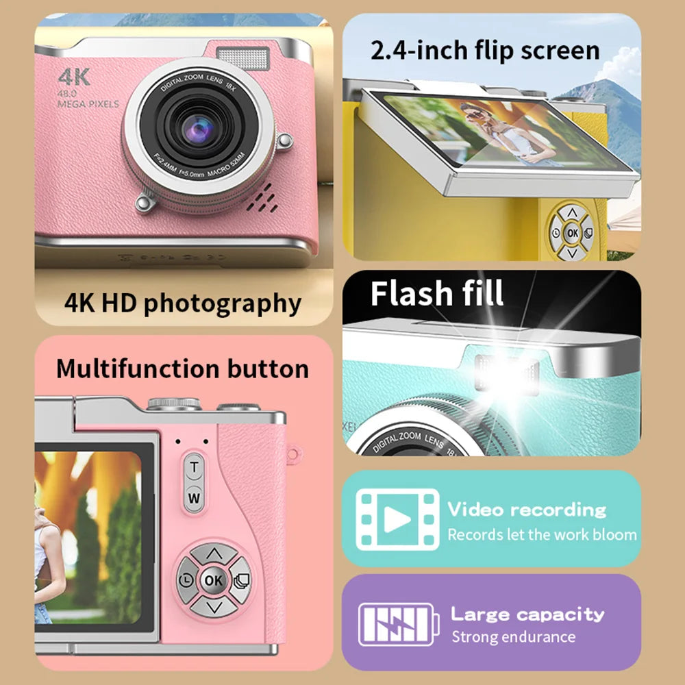 Compact 4K Camera with 48MP and Flip Screen