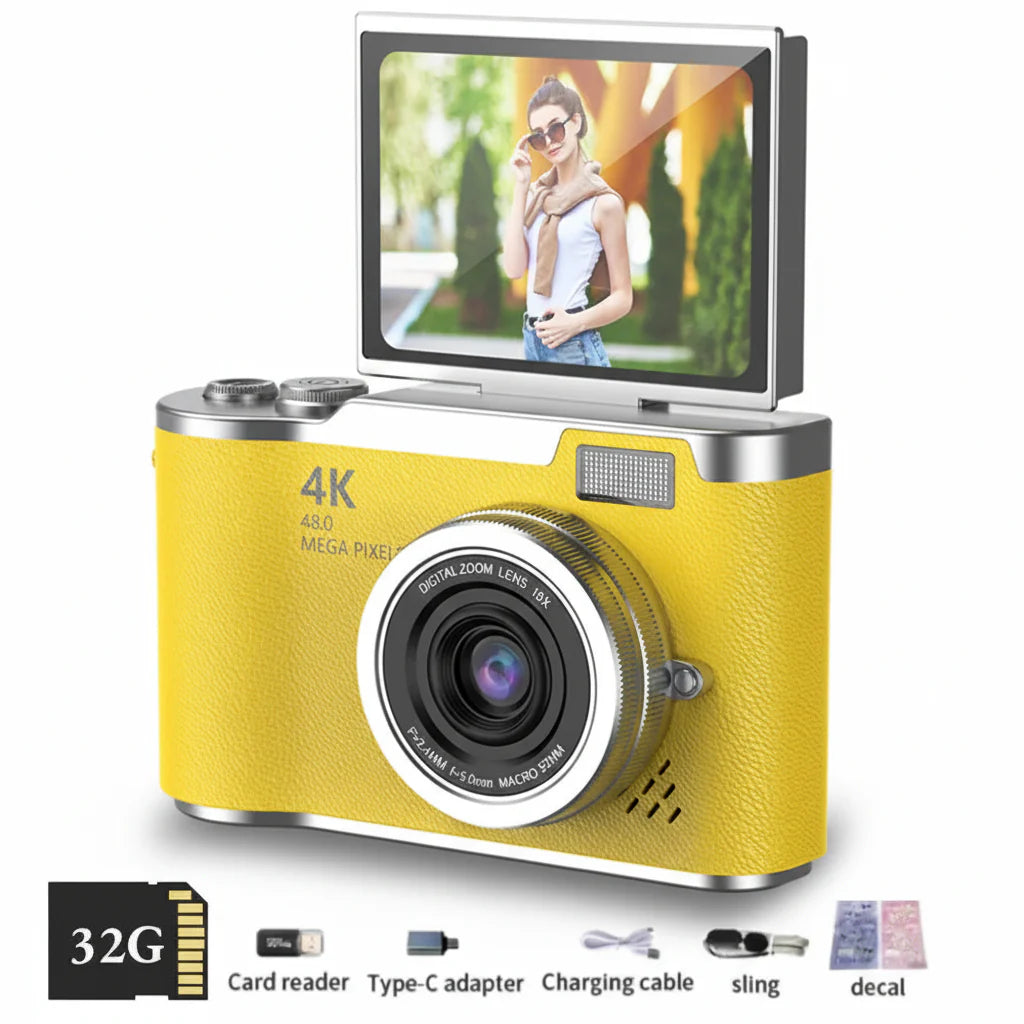 Camera 4to Compact 4K Camera with 48MP and Flip Screen