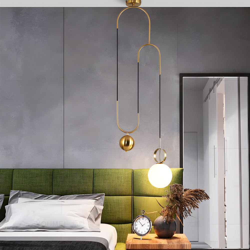 1-Light Gold Hanging Opal Glass Globe Pendant Light - Modern, Adjustable, Frosted Glass Shade by Taavita