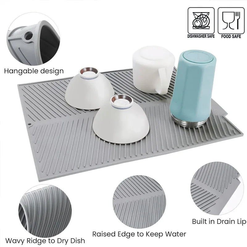 Dish Drying Mat for Countertops - Silicone Kitchen Accessory