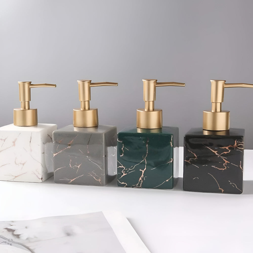 Sophisticated Marble-Inspired Soap Dispenser with Luxe Gold Pump