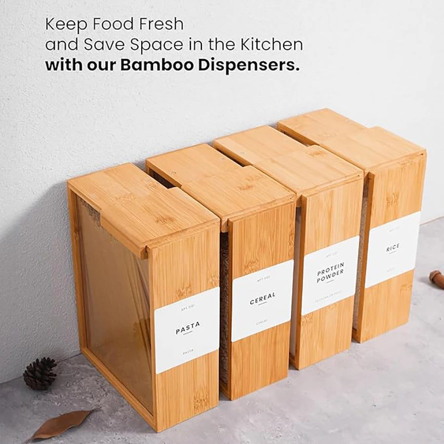 Natural Bamboo Dry Food Dispenser & Storage Solution
