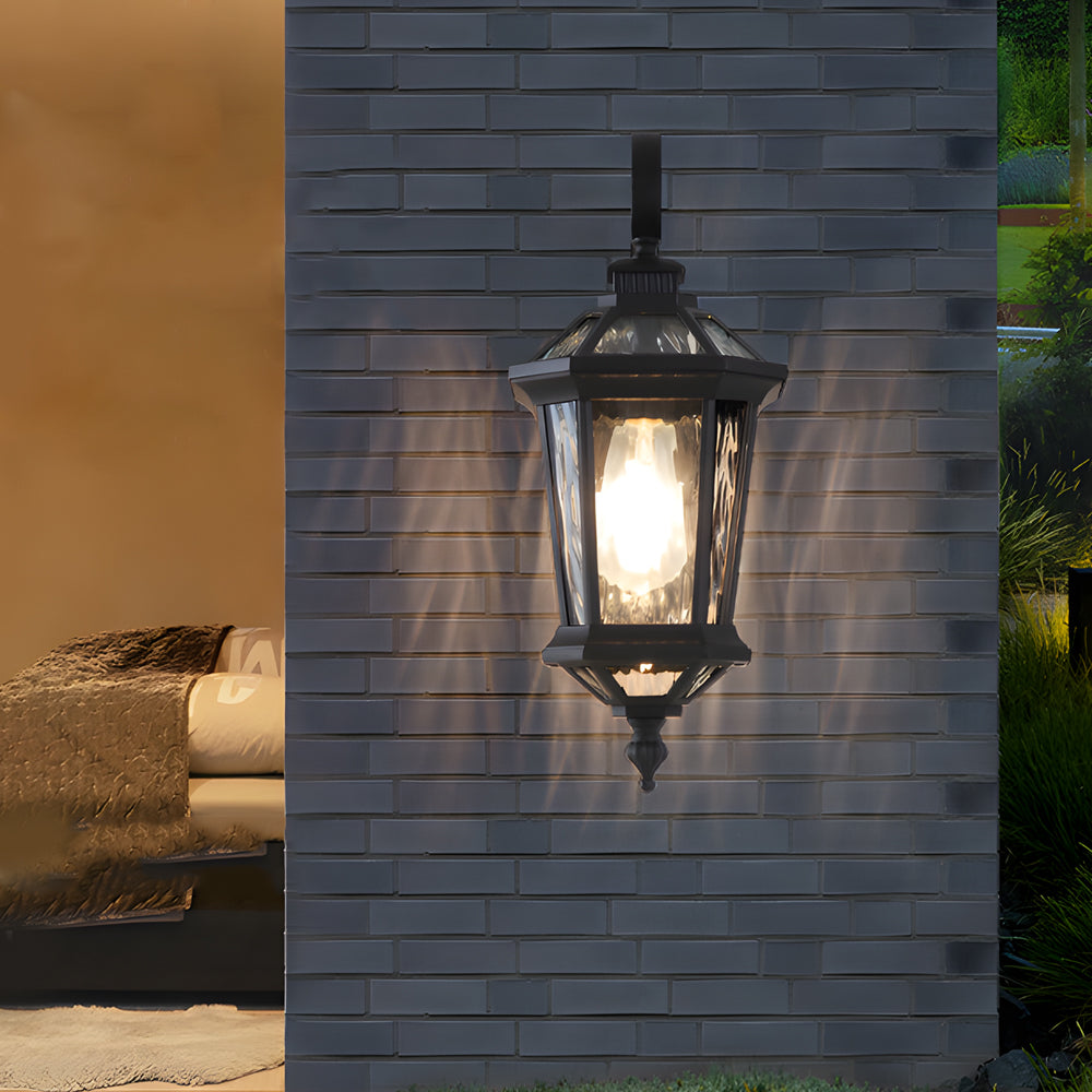 1-Light Taavita Clear Water Glass Outdoor Wall Light Lantern Sconce Porch Wall Mounted Exterior Lamp