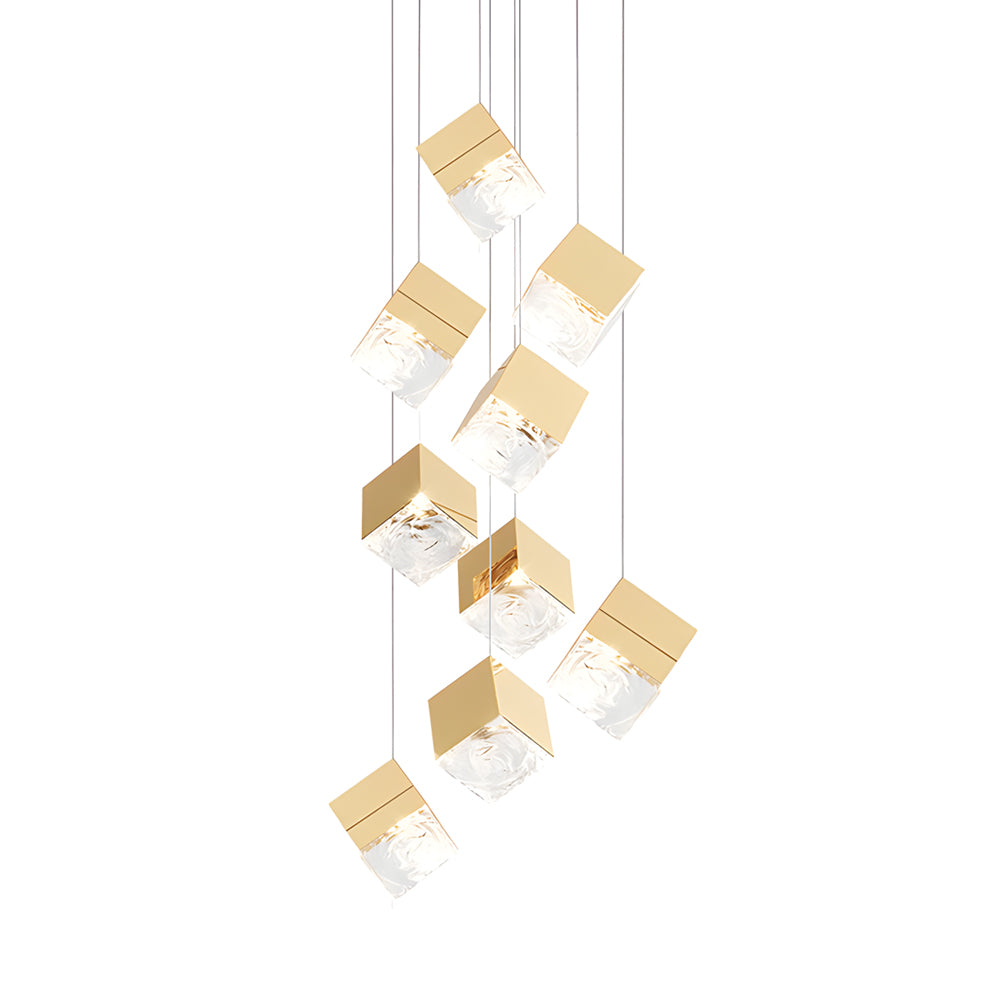 Taavita 1/3/6/9-Light Multi Glass Ice Cube Metallic Staircase Chandelier in Gold/Chrome