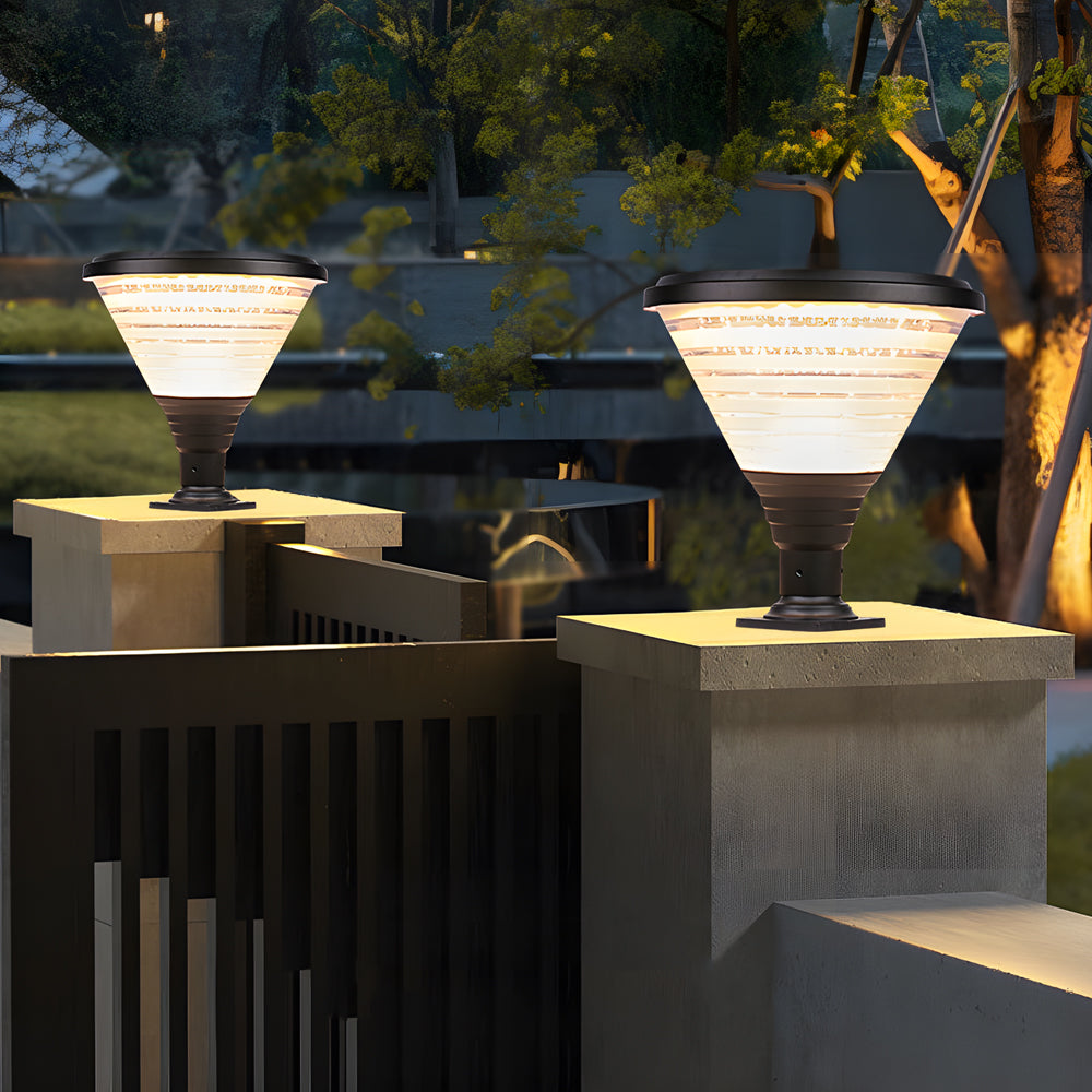 18.9-Inch H 1-Light Modern Black Round Solar Pier Mount Light by Taavita