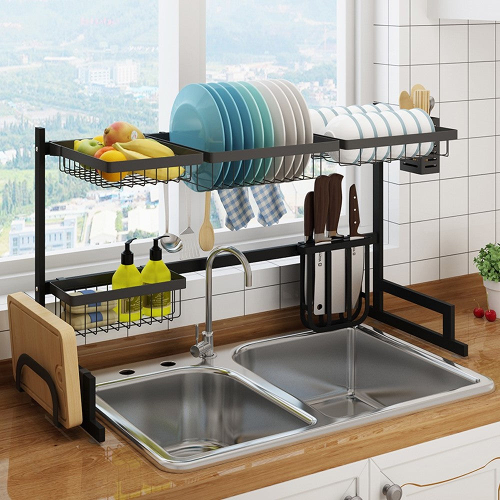 Black Stainless Steel Dish Drying Rack for Kitchen Sink - 34.6 Inch
