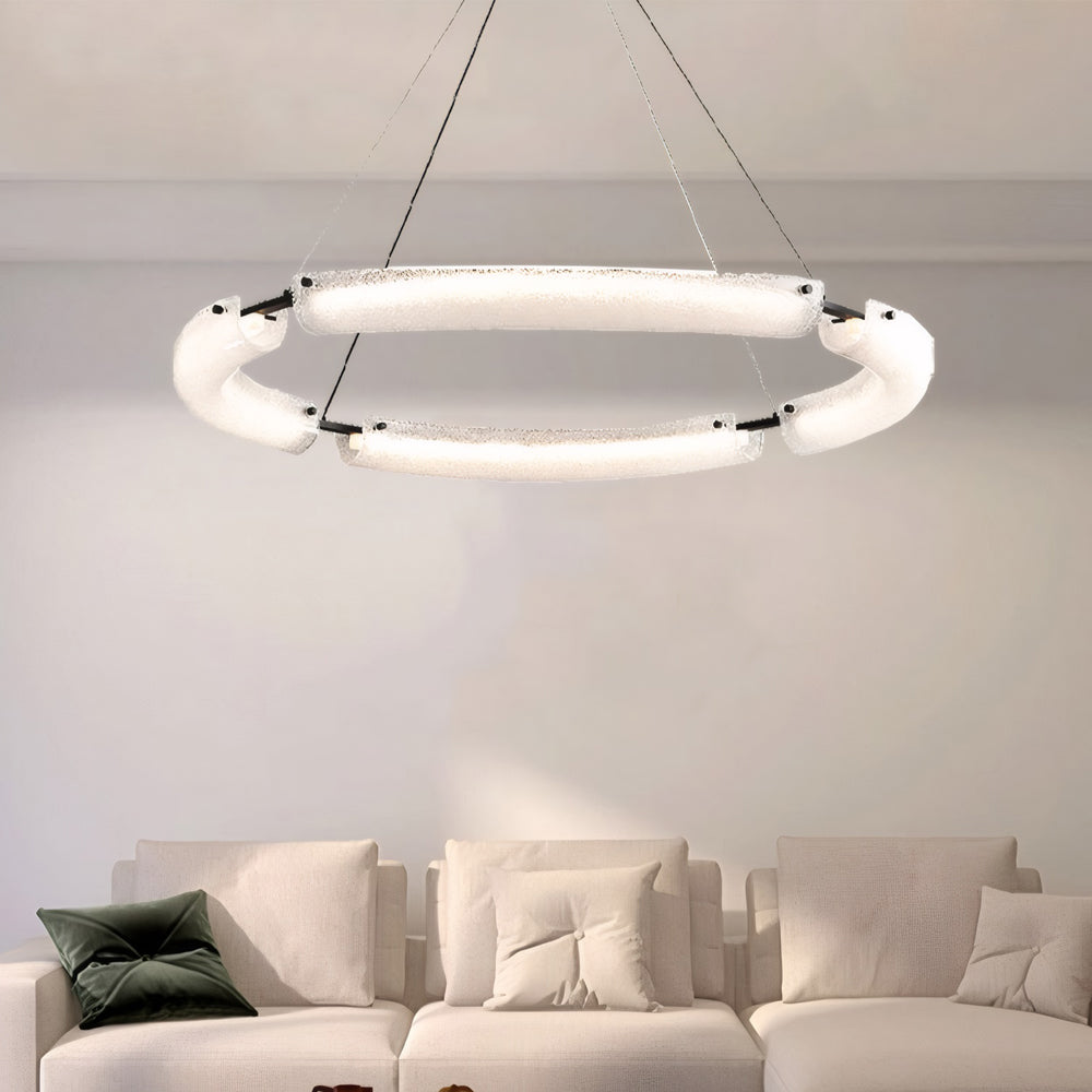 26''/33.9''/41.7'' Wide LED Frosted Water Glass Ring Chandelier by Taavita