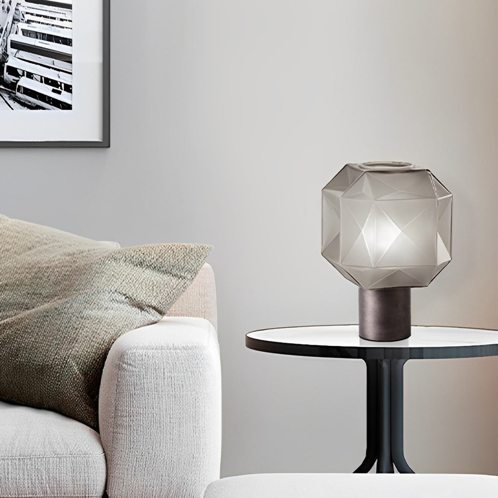 1-Light Modern Table Lamp with Cylinder Base and Smoke Glass Orb