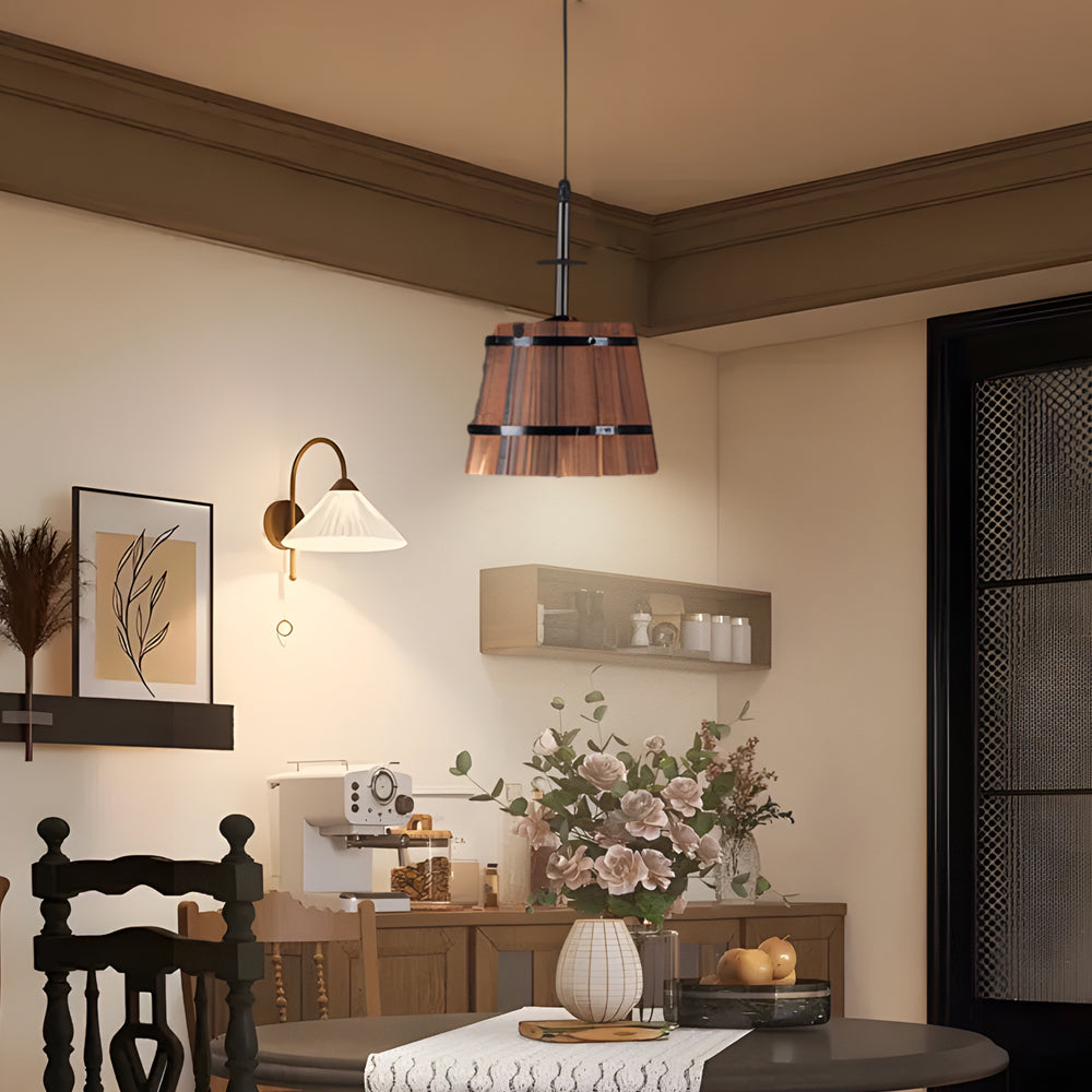 Wood Bucket Hanging Light Tungsten Filament Bulb Pendant Chandelier - Dazuma
