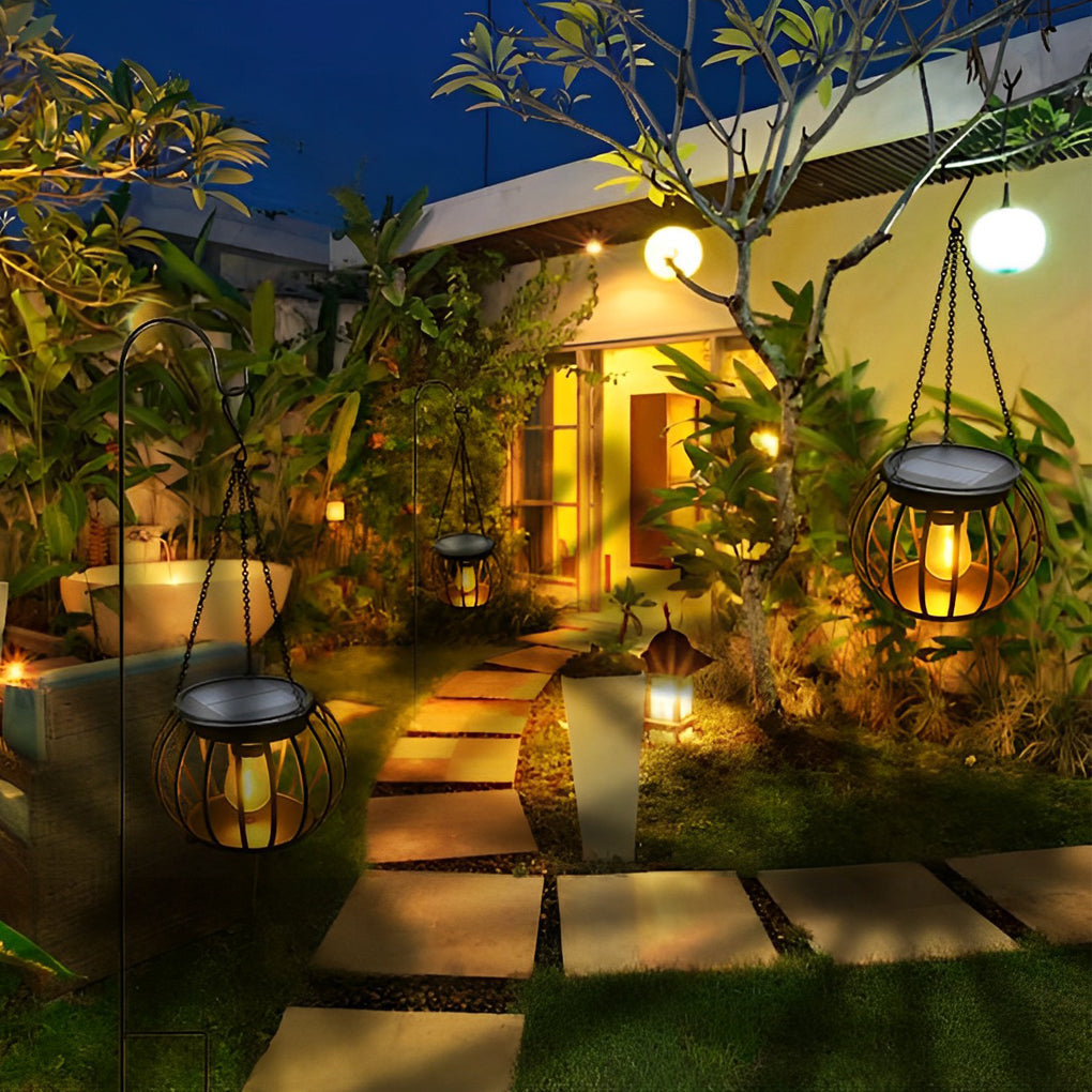 2PCS Black Modern Metal Pumpkin LED Waterproof Solar Outdoor Lanterns