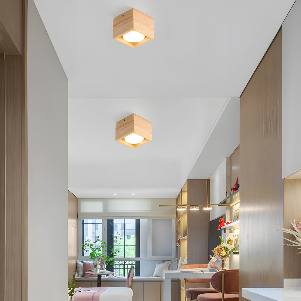 1/2/4-Light Square Wood Cube LED Flush Mount Spotlight Light by Taavita