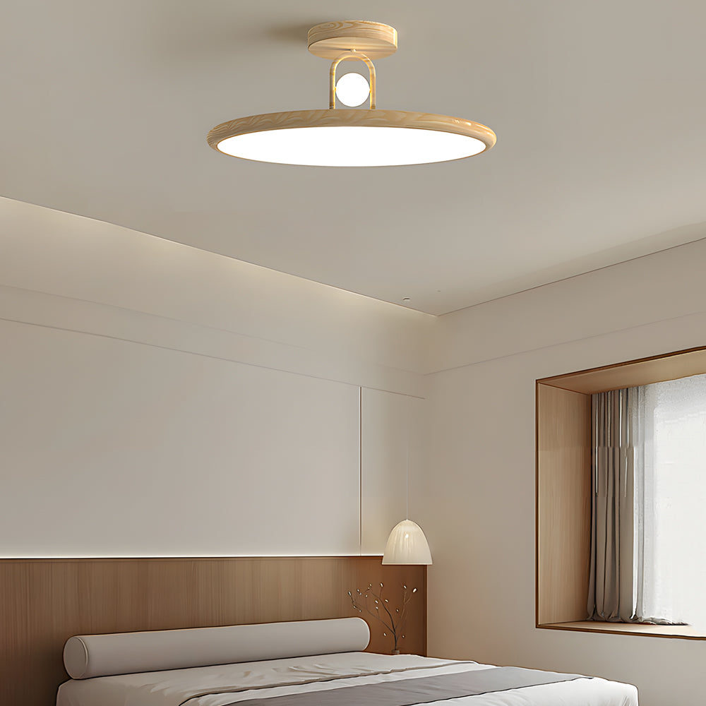 15.7/19.7-in Walnut Wood Grain Round Semi Flush Mount Ceiling Light