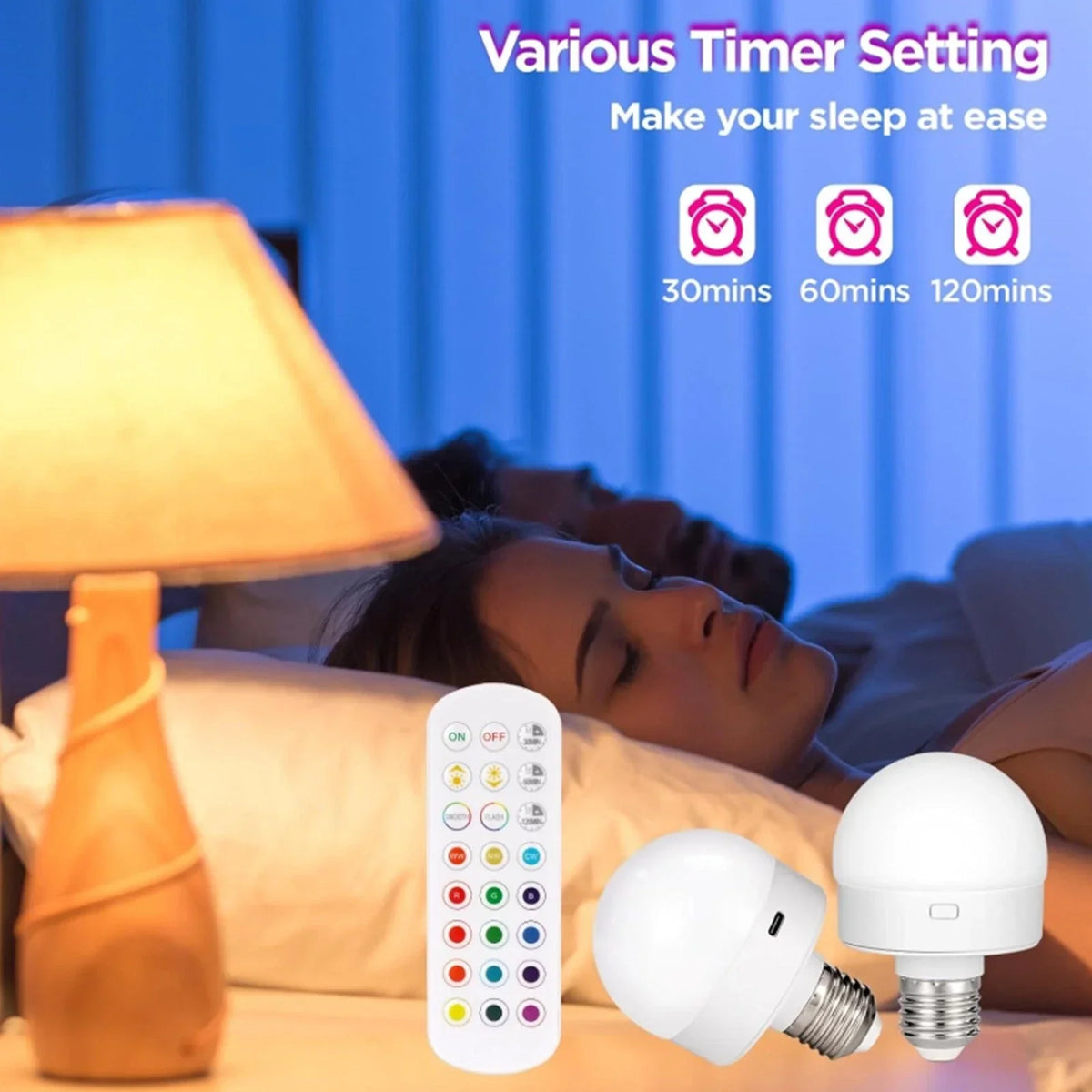Remote-Controlled E27 Rechargeable LED Lamp with RGB Colors – Wireless