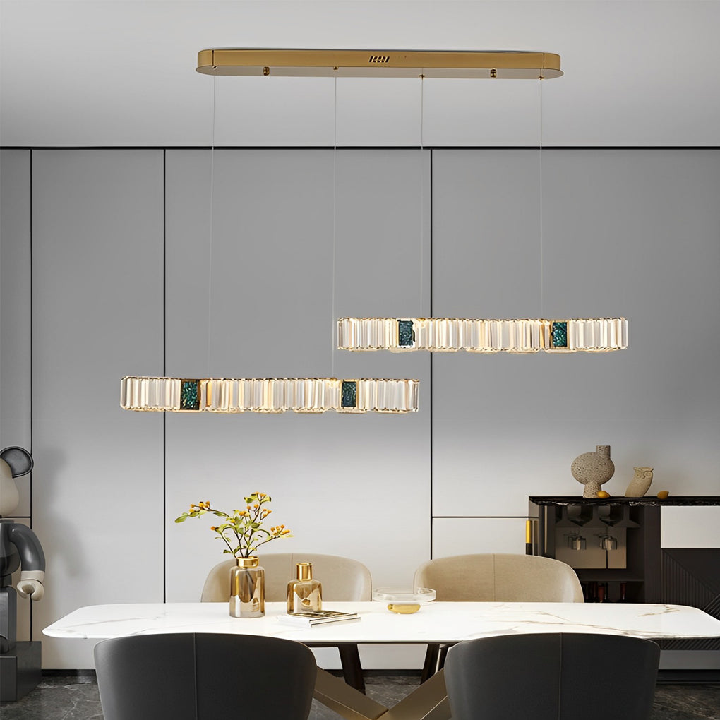 2 Strips Three Step Dimming LED Modern Crystal Chandeliers for Dining Room