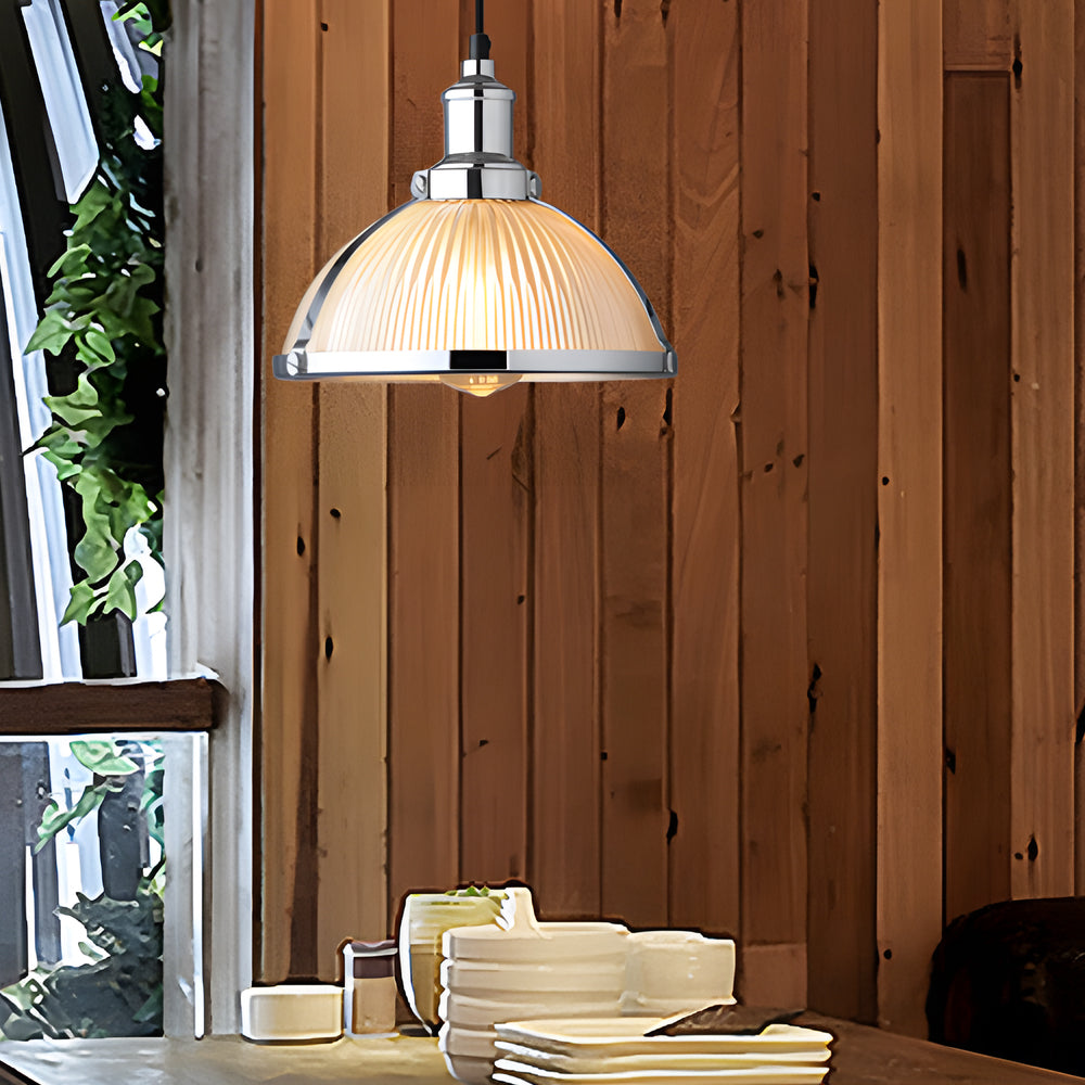 1-Light Retro Striped Glass Shade Tungsten Wire 40W Pendant Light