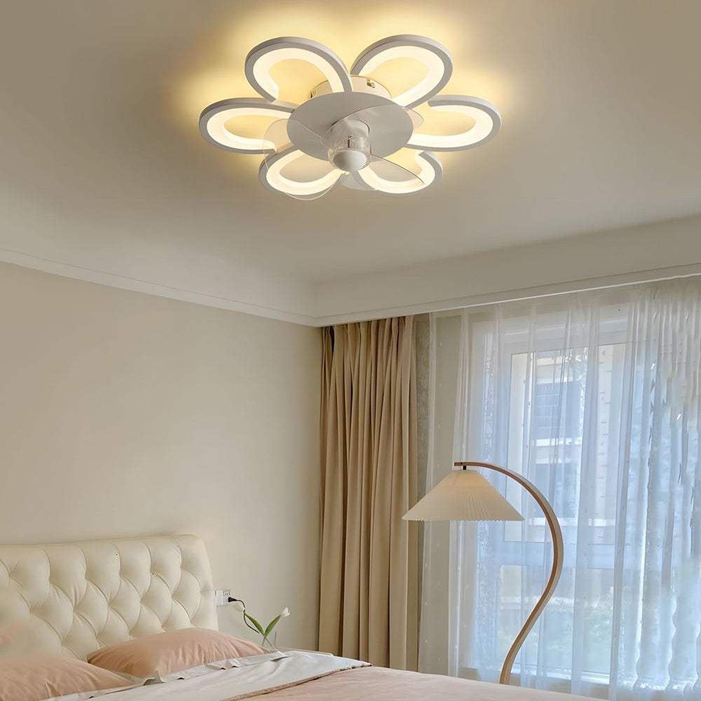 19.7 in. 6-Speed White Flush Mount Flower Ceiling Fan Light - Dazuma