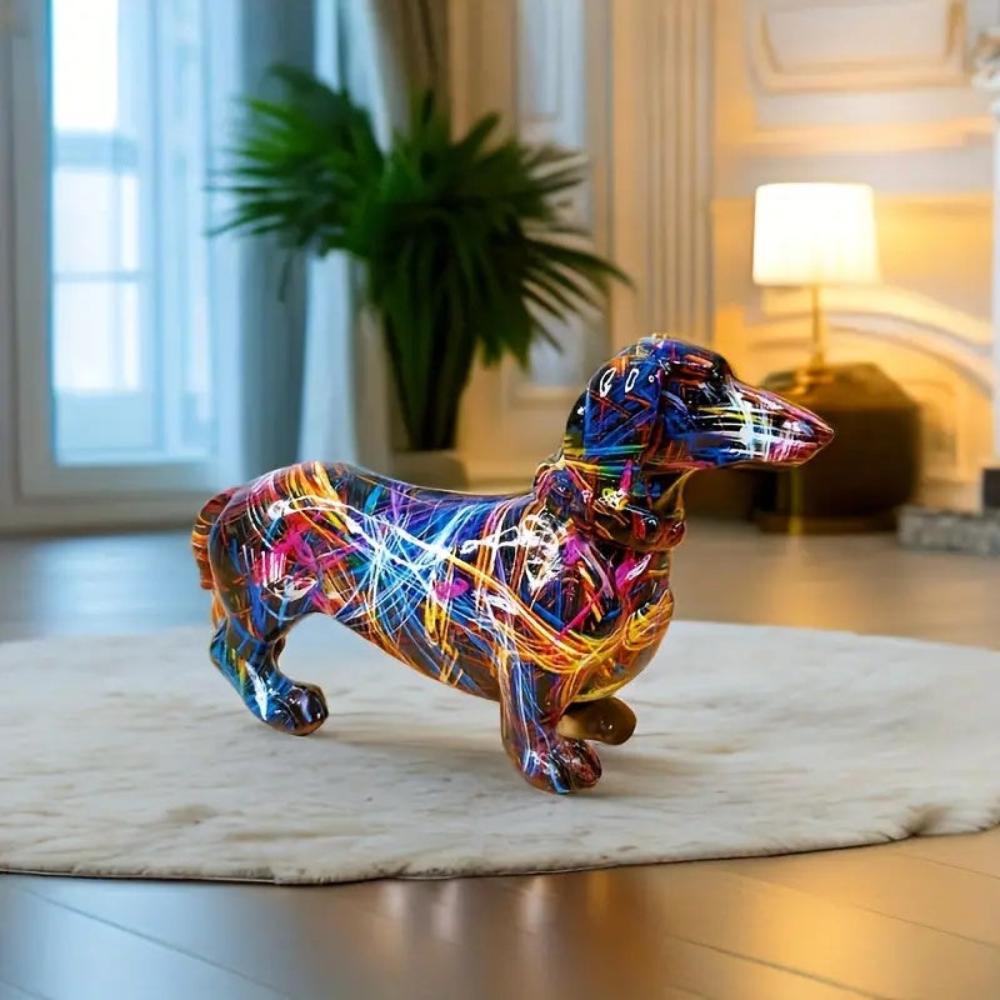 Charming Doxie Delight – Vibrant Modern Dog Sculpture