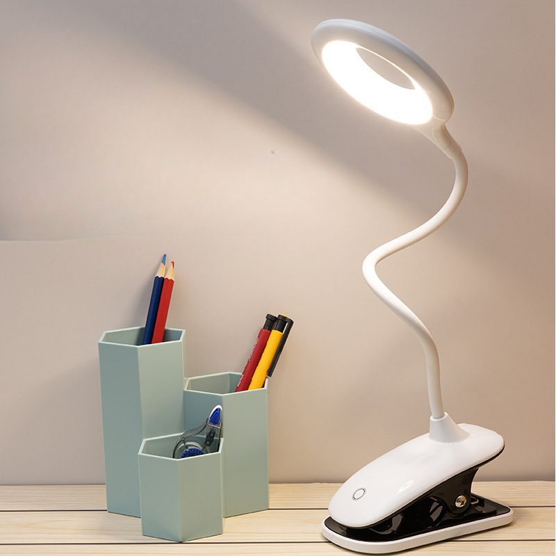 Versatile USB Rechargeable Clip-On Lamp with Adjustable Neck and Touch Control Brightness