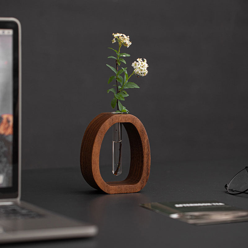 Wooden Wall Vase with Glass Tube for Plant Display and Decoration