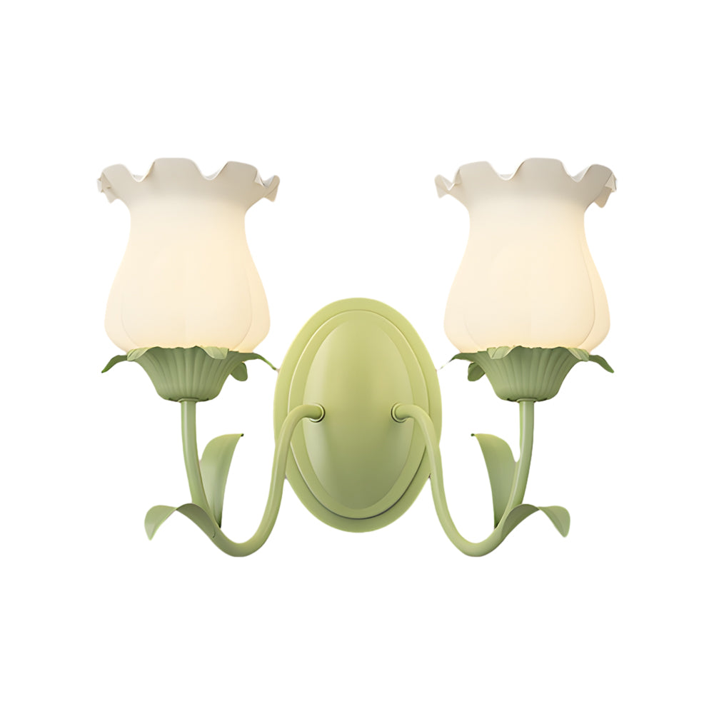 1/2 Head Green Glass Three Step Dimming Modern Wall Lights Flowers Indoor