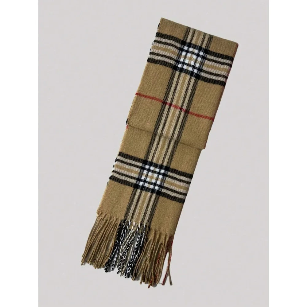 Winter Scarf and Neck Warmer in Cashmere-Like Plaid Design