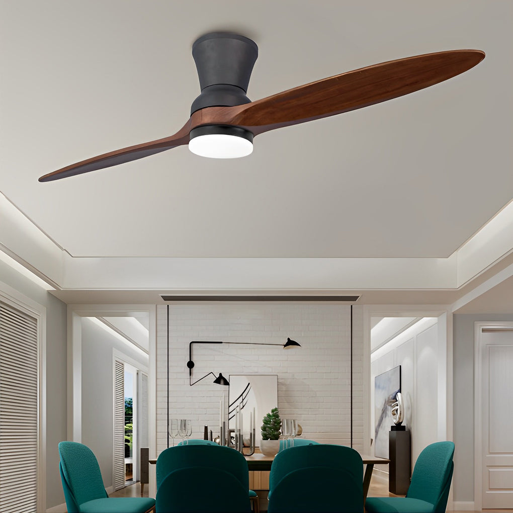 2 Blades Wood 18W LED Modern Dimmable Ceiling Fan with Remote Control Silent