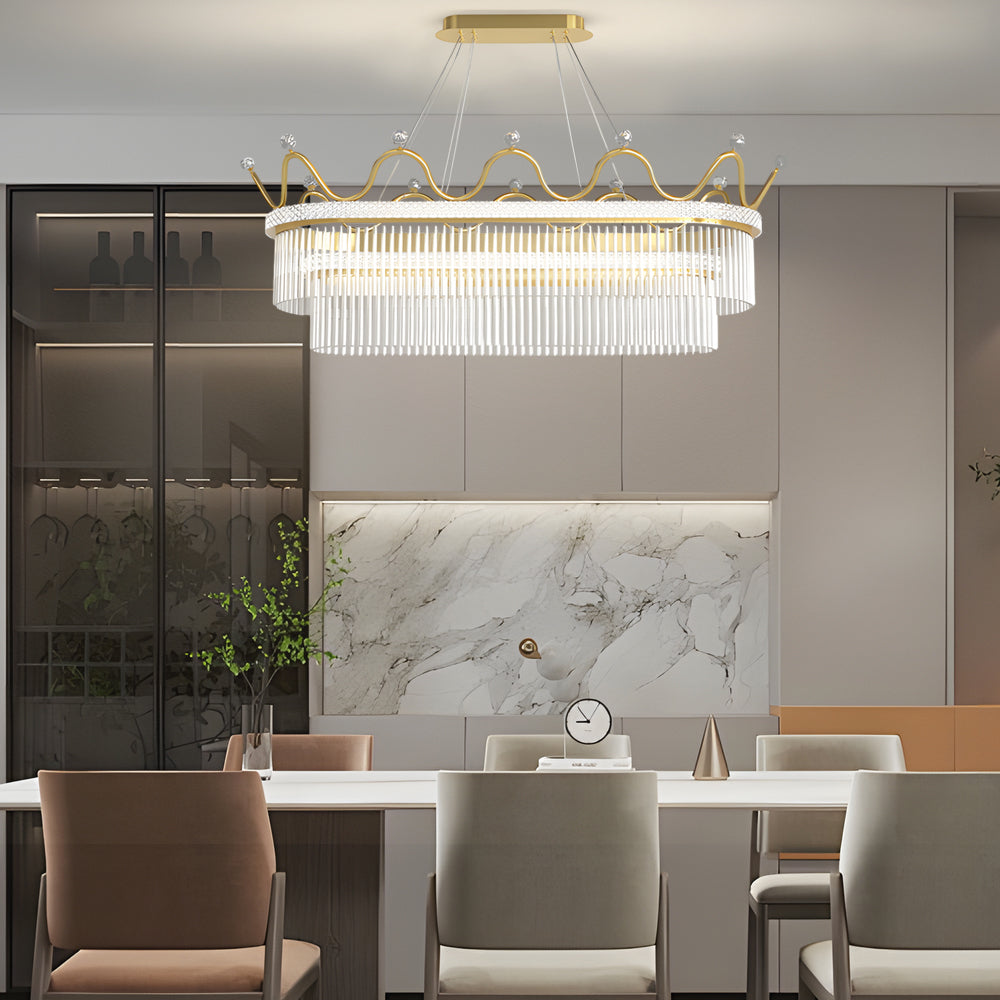 1/2 Layers Long Oval Crystal Crowns Three Step Dimming Modern Chandelier - Dazuma