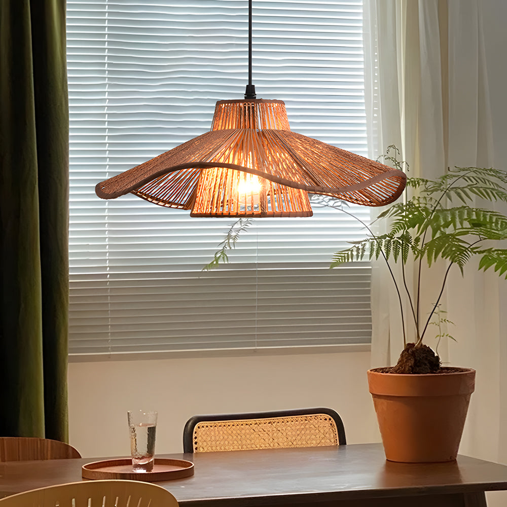 1-Light Double Layer Hemp Rope Weaving Pendant Light Umbrella Kitchen Ceiling Lighting