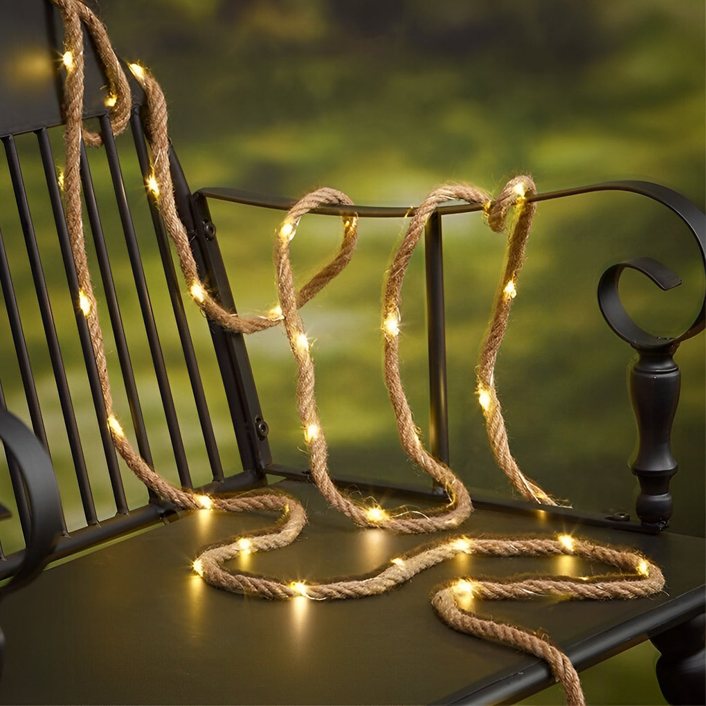 100/200 Lights Hemp Rope Decor Battery-Operated Solar LED String Lights - Dazuma