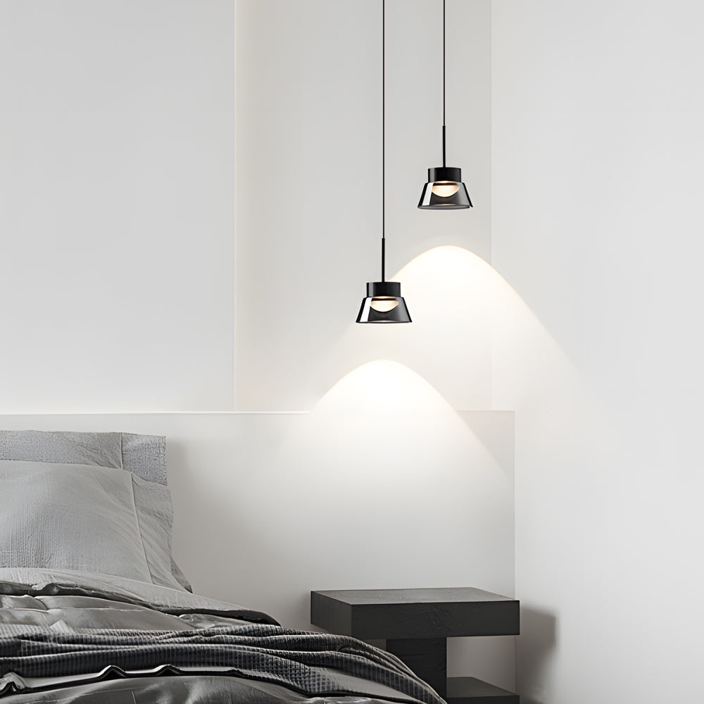 1/2-Light Smoked Gray Glass Pendant Light LED Island Chandelier Black Hanging Ceiling Lamp for Bedroom