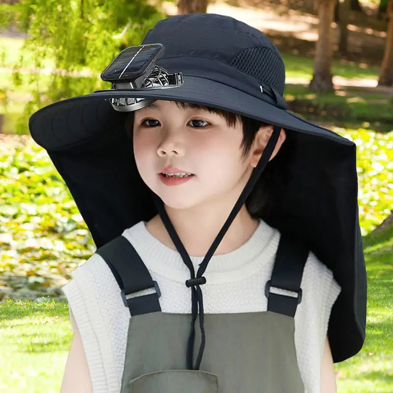 Kids' Sunshade Hat with Built-in Solar Cooling Fan