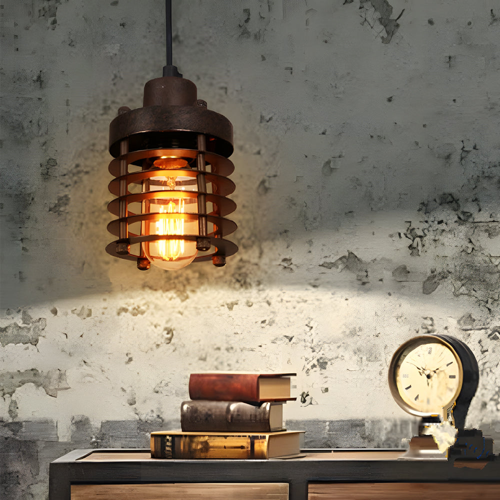 1-Light Aged Metallic Cage Kitchen Pendant Lighting Hanging Lamp - Dazuma
