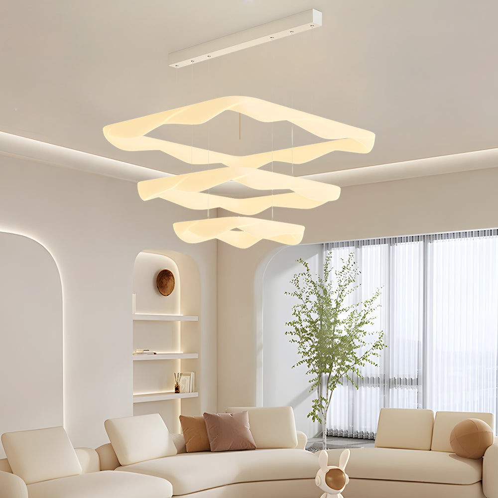 2/3 Square Rings Cream Style Three Step Dimming LED Modern Chandelier - Dazuma