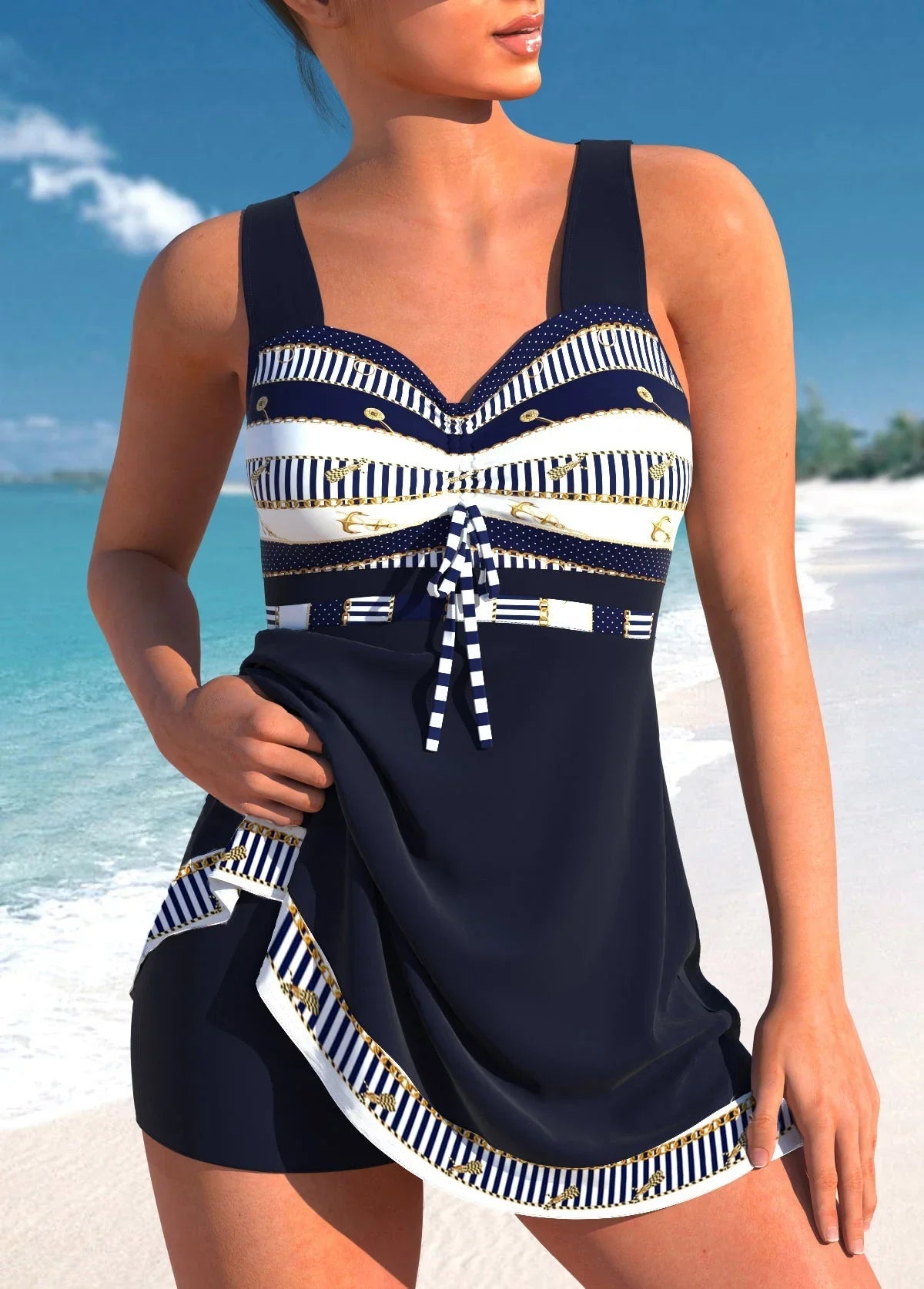 Women's Tankini Swimsuit | Slim Fit with Wrap Skirt Overlay | Lightweight Comfort