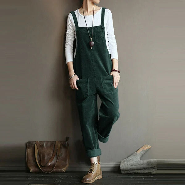 Women’s Sleeveless Corduroy Jumpsuit | Loose Fit with Pockets | Durable Fabric | Casual Comfort