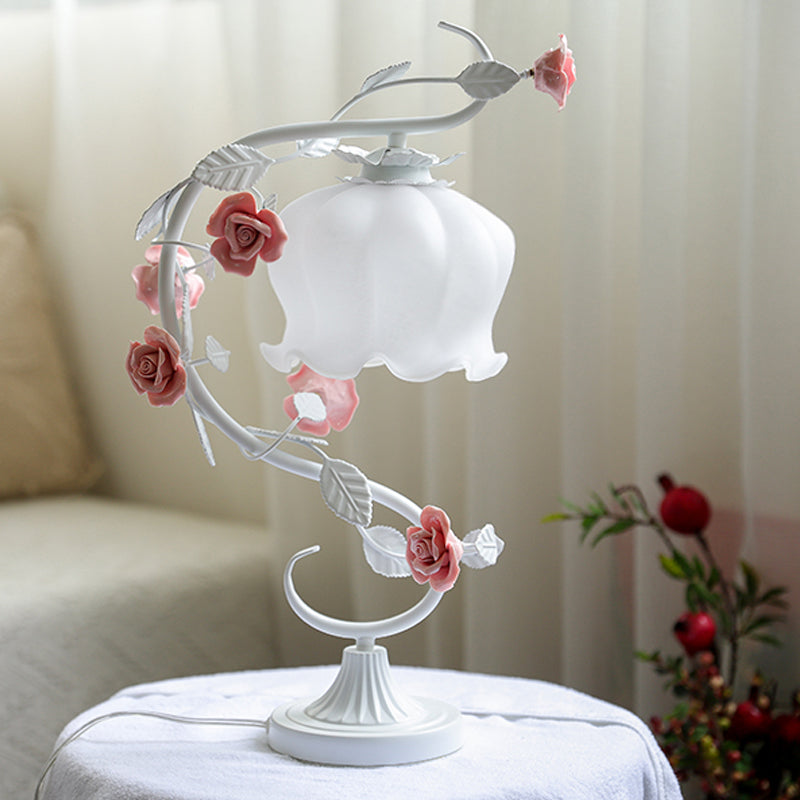 Decorative Table Lamp | Handcrafted Rose Petal Shade | Glass & Floral Frame | Ambient Lighting