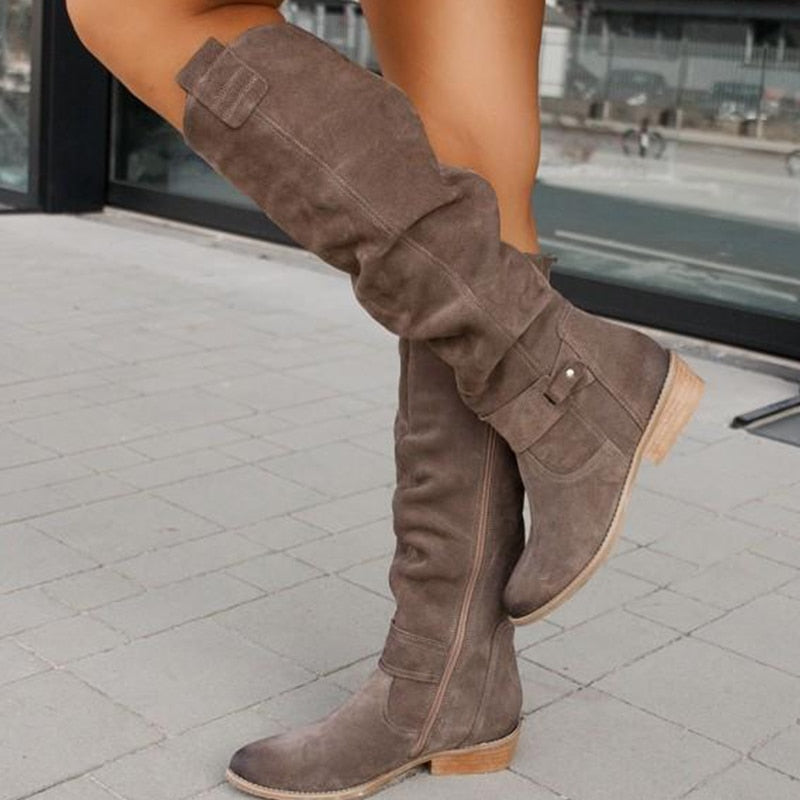 Women’s Knee-High Boots | Soft Suede with Ankle Strap | Durable Rubber Sole | Cozy Winter Wear