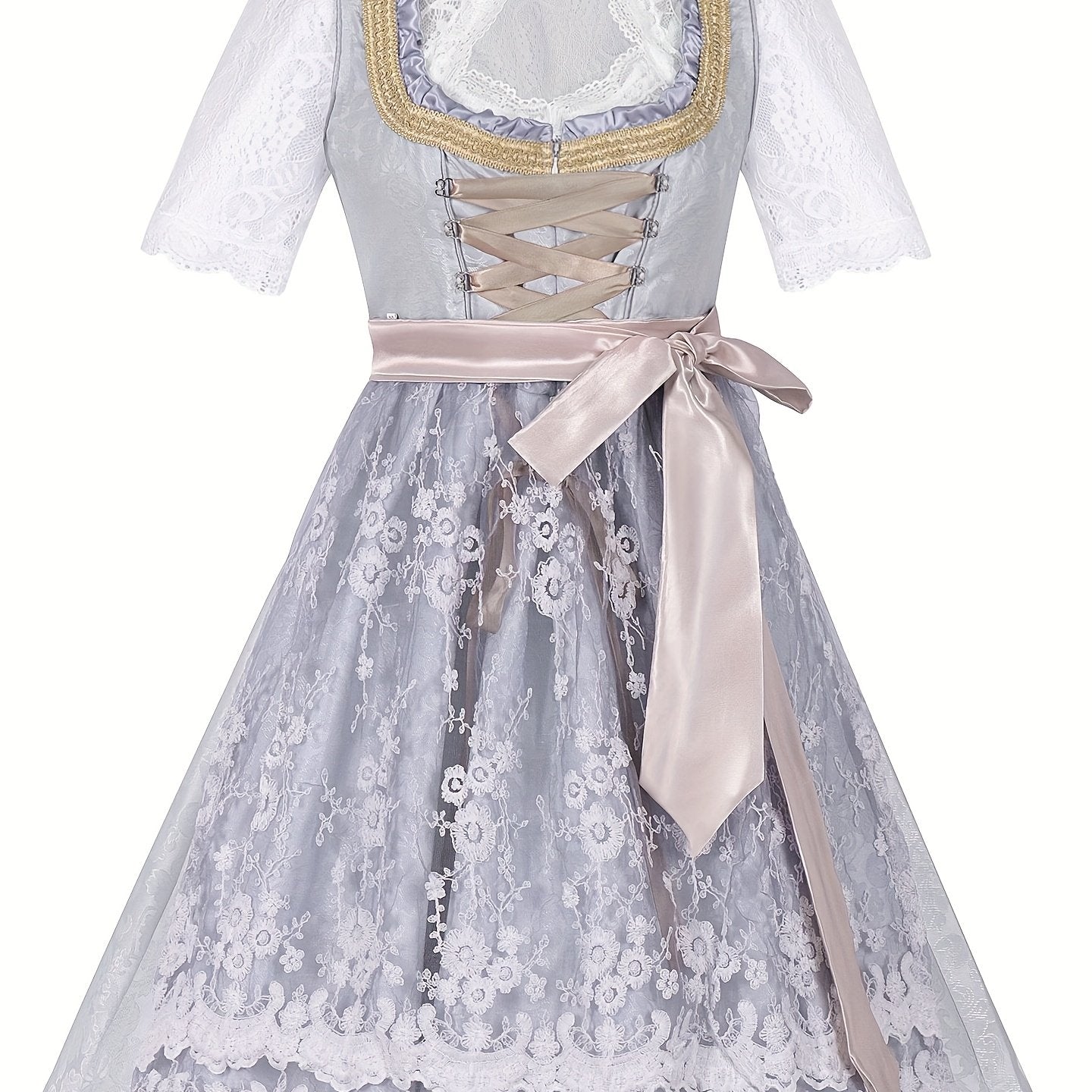 Women's Oktoberfest Bavarian Dress with Corset Lace-Up and Lace Skirt
