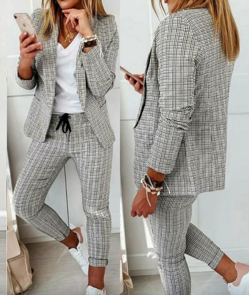 Women’s Two-Piece Suit Set | Modern Tailored Blazer & Drawstring Waist Trousers | Comfortable Fit | Versatile Casual Wear