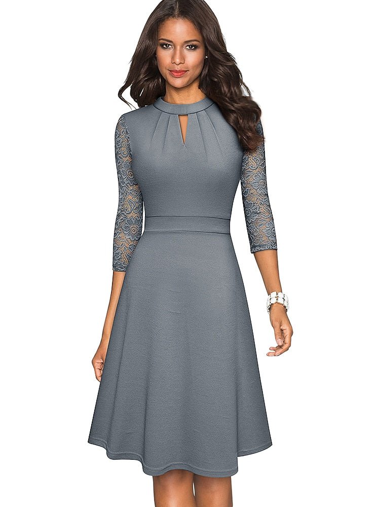 Women’s Lace Dress | Hollowed Design & Knee-Length Fit-and-Flare | Polyester | Comfortable Fit