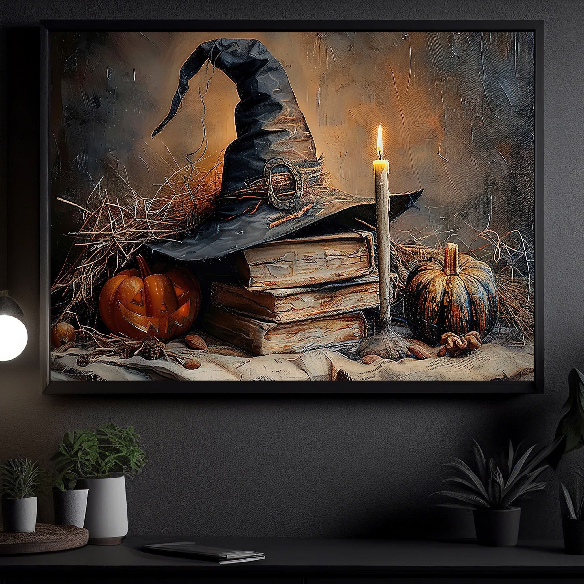 Halloween Witch Canvas Wall Art with Spooky Autumn Decor