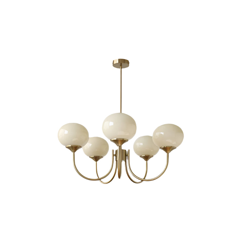 Ceiling Chandelier | Five-Arm with Glass Globe Shades | Adjustable Suspension Rods | Elegant Home Lighting