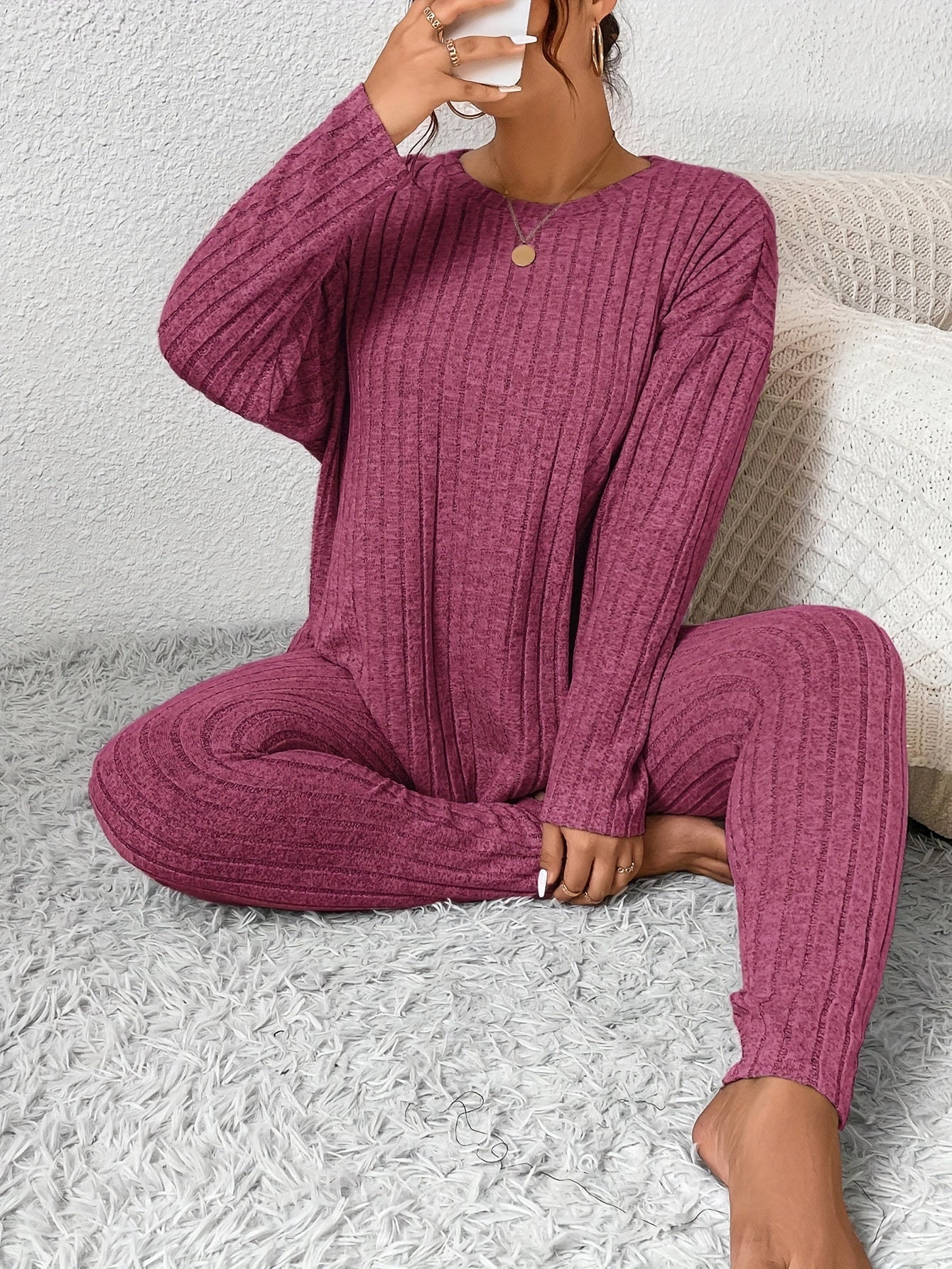 Plus Size Pajama Set | Long Sleeve | Lightweight Comfort | Polyester