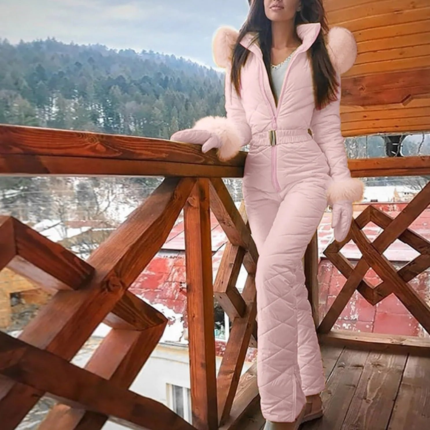 Women’s Snowboard Suit | Quilted Insulated Design | Weatherproof Fabric & Front Zipper | Adjustable Waist Belt