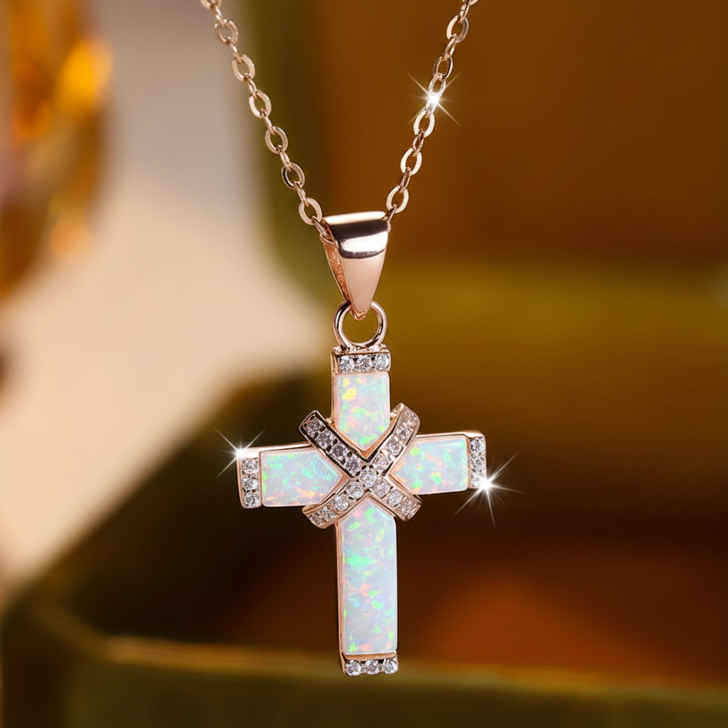 Elegant Rose Gold Cross Necklace with Sparkling Accents