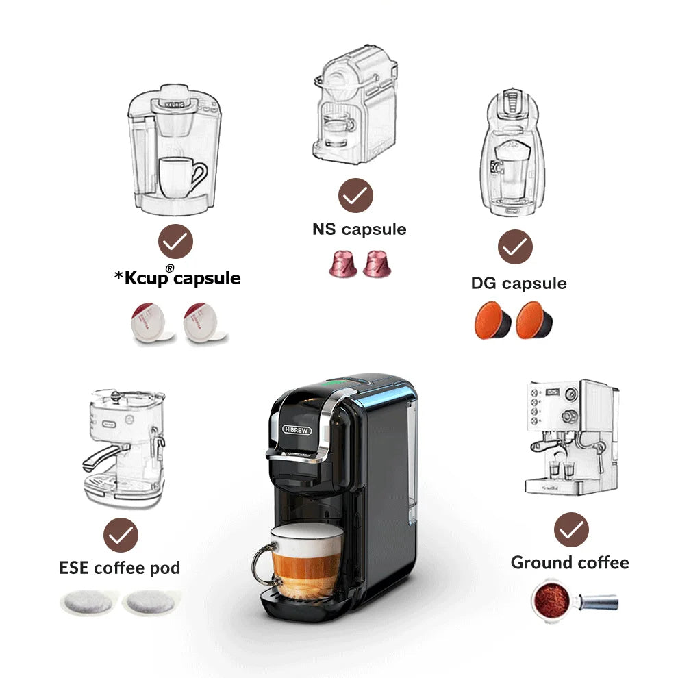 Compact 5-in-1 Coffee Maker – 20-Bar Pressure, Hot & Cold Brew, Nespresso & K-Cup Compatible
