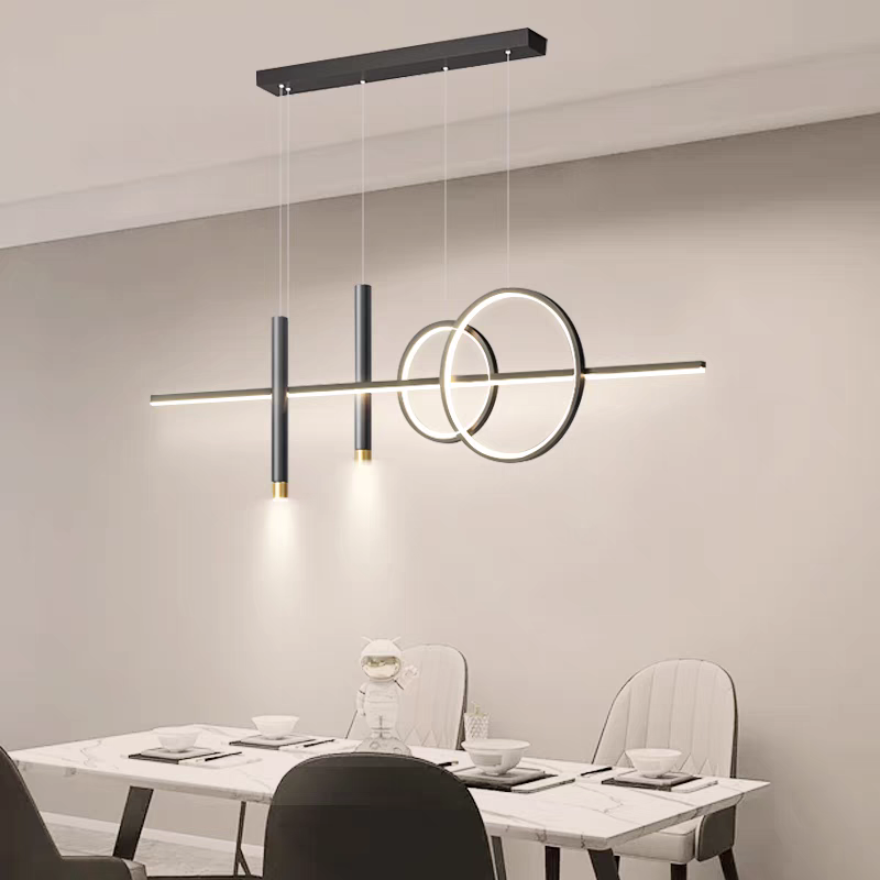 Dining Table Pendant Light | Geometric LED Rings | Aluminum Housing | Dimmable Adjustable Lighting